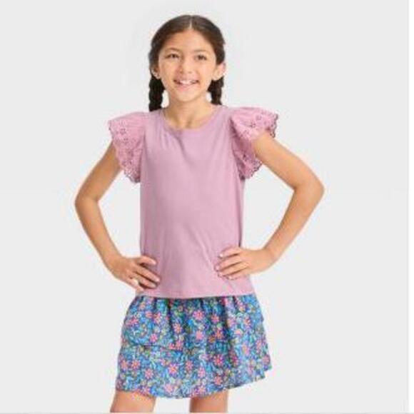 Girls' Short Sleeve Eyelet T-Shirt | Cat & Jack |  Small (6/7) - Picture 10 of 10